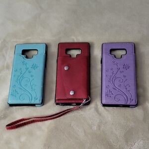 Set of 3 Faux Leather Wallet Phone Cases Compatible with Samsung Galaxy Note 9